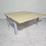 Duo zit-sta bureau elektrisch, grijs 160cm licht beuken
