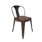 Kantinestoel Tolix, messing, houten zitting