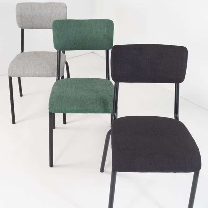 Vergaderstoel gestoffeerd stapelbaar (div. kleuren)